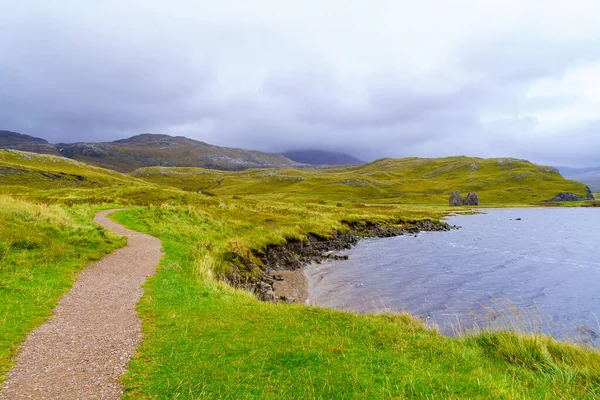 Widok Chodnik Zrujnowany Calda House Loch Assynt Highlands Szkocja Wielka — Zdjęcie stockowe