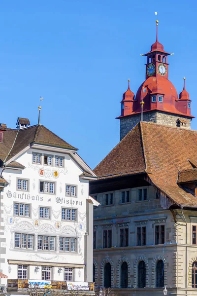 Люцерн Швейцарія Лютого 2023 Вигляд Різних Старих Будинків Люцерні Лузерн — стокове фото
