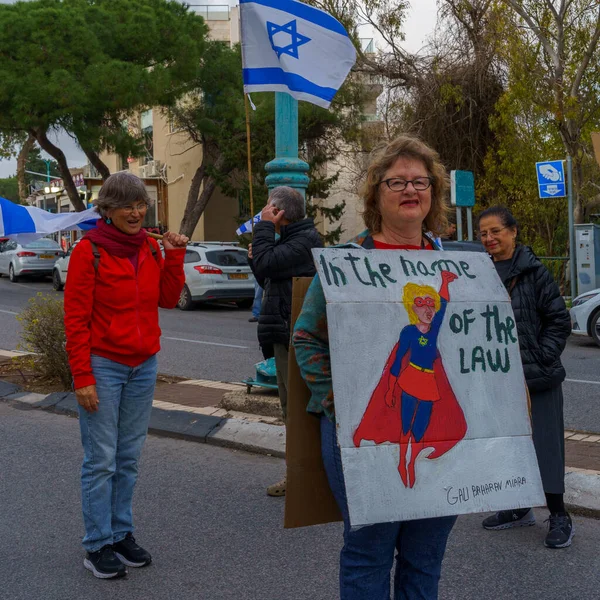 Haifa Israel Marzo 2023 Marcha Protesta Con Varias Pancartas Carteles — Foto de Stock