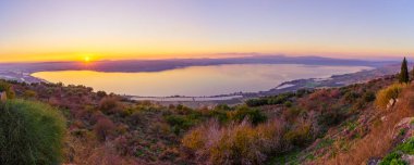 Panoramic sunset view of the Sea of Galilee (Lake Tiberias or Kinneret), Northern Israel