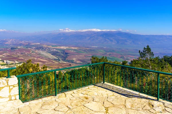 Widok Taras Widokowy Doliną Hula Górna Dolina Jordanu Górą Hermon — Zdjęcie stockowe