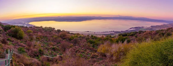 北イスラエル ガリラヤ湖 ティベリヤ湖またはキンネレ湖 のパノラマの夕日 — ストック写真