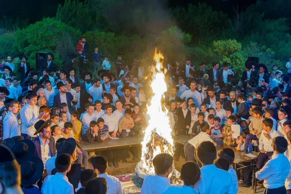 Haifa Israel Maio 2023 Judeus Ultra Ortodoxos Reúnem Torno Incêndio — Fotografia de Stock