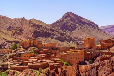 Tamellalt köyünün manzarası, Dades Gorge 'da, Yüksek Atlas Dağları, Orta Fas