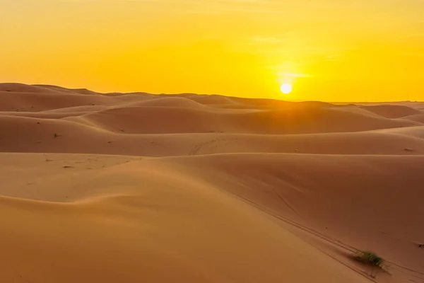 在摩洛哥撒哈拉沙漠Merzouga的沙丘上看日落 — 图库照片