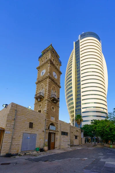 Haïfa Israël Mai 2023 Vue Sur Minaret Tour Horloge Mosquée — Photo