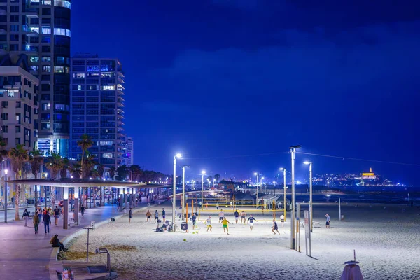 Tel Aviv Israel Maio 2023 Cena Noturna Praia Calçadão Com — Fotografia de Stock
