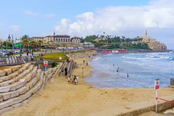 Tel Awiw Izrael Maja 2023 Scena Plaży Promenada Miejscowymi Gośćmi — Zdjęcie stockowe