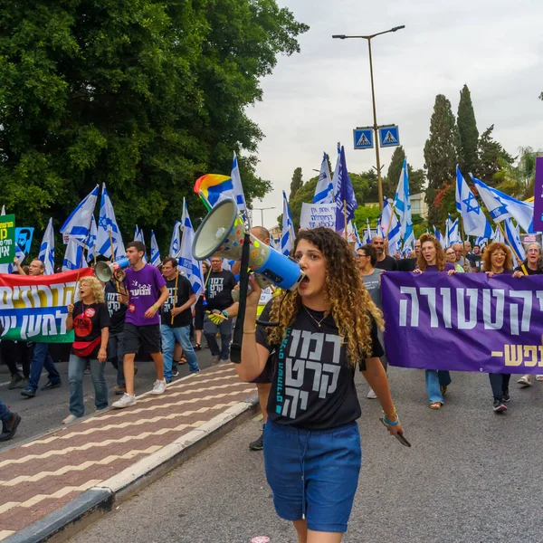Haifa Israel May 2023 People Marching Flags Various Signs Week — Stock Photo, Image
