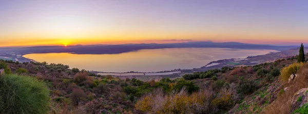 Panoramic Sunset View Sea Galilee Lake Tiberias Kinneret Northern Israel — Stockfoto