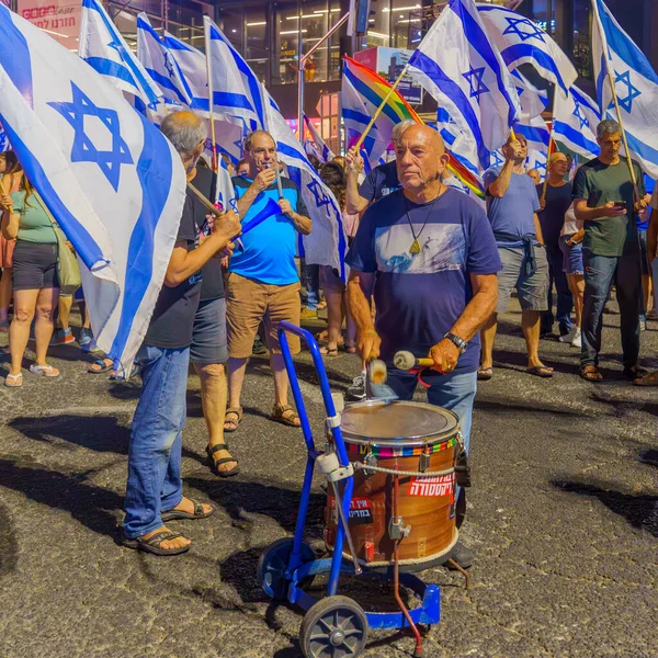 Haïfa Israël Juillet 2023 Manifestation Populaire Avec Des Drapeaux Divers — Photo