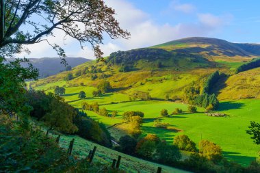 İngiltere 'nin kuzeyindeki Snowdonia Ulusal Parkı' nda sisli bir sabah manzarası.