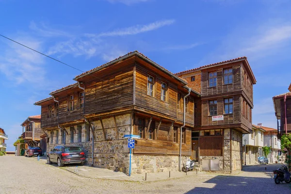 Sozopol Bulharsko Září 2023 Výhled Ulice Typickými Dřevěnými Budovami Starém Royalty Free Stock Obrázky