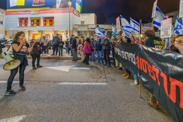 stock image Haifa, Israel - January 13, 2024: People march in protest against the government, calling for new elections. Haifa, Israel