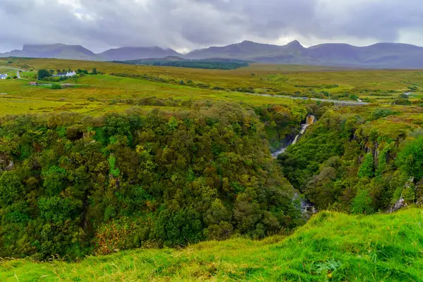 stock image View of landscape and the Lealt Falls, in the Isle of Skye, Inner Hebrides, Scotland, UK