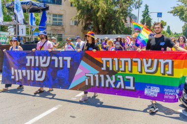 Hayfa, İsrail - 21 Haziran 2024: LGBTQ + cemaatinin yıllık Onur Yürüyüşü, Hayfa, İsrail