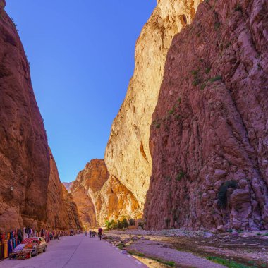 View of the Todgha (Todra) gorge, with traditional products on sale, in the High Atlas Mountains, Morocco clipart