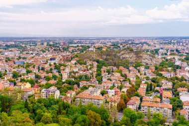 Bulgaristan 'ın Filibe kentinde kent merkezinin gün batımı manzarası