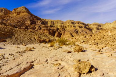 İsrail 'in güneyindeki Timna çöl parkındaki kaya oluşumları ve manzara