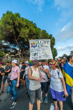 Hayfa, İsrail - 27 Ağustos 2025: LGBTQ + cemaatinin yıllık Onur Yürüyüşüne çeşitli katılımcılar katıldı, Hayfa, İsrail
