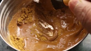 chocolate cake with cream and cinnamon