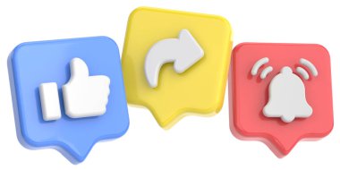 Paylaşım ve abone simgeleri gibi. 3D simge. Paylaşım ve üyelik simgeleri gibi. 3 Boyutlu simge.