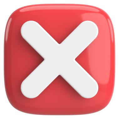 Üç boyutlu kapatma düğmesi. Çapraz. 3B illüstrasyon.