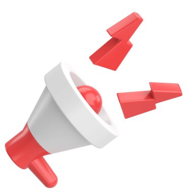 Üç boyutlu megafon. Duyuru simgesi. 3B illüstrasyon.