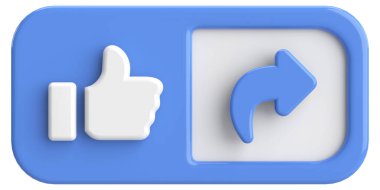 Beğen ve paylaş düğmesi. 3B illüstrasyon.