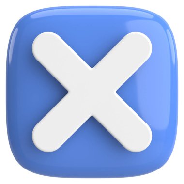 Üç boyutlu kapatma düğmesi. Çapraz. 3B illüstrasyon.