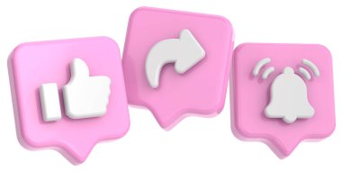 Paylaşım ve abone simgeleri gibi. 3D simge. Paylaşım ve üyelik simgeleri gibi. 3 Boyutlu simge.