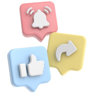 Paylaşım ve abone simgeleri gibi. 3D simge. Paylaşım ve üyelik simgeleri gibi. 3 Boyutlu simge.