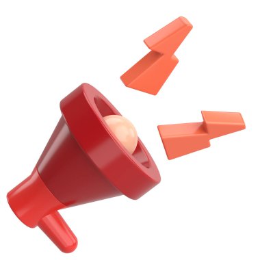 Üç boyutlu megafon. Duyuru simgesi. 3B illüstrasyon.