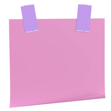 Üç boyutlu not kağıdı. Yapışkan bir not. 3B illüstrasyon.