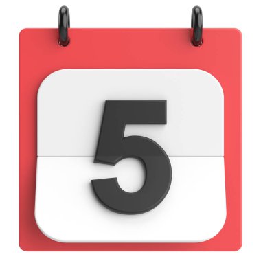 Beşinci. Ayın beşinci günü. Takvim. 3B illüstrasyon.