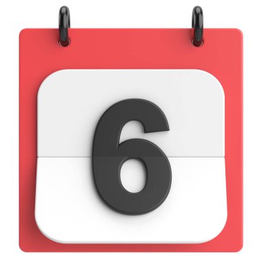 Altıncı. Ayın altıncı günü. Takvim. 3B illüstrasyon.