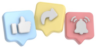 Paylaşım ve abone simgeleri gibi. 3D simge. Paylaşım ve üyelik simgeleri gibi. 3 Boyutlu simge.