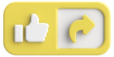 Beğen ve paylaş düğmesi. 3B illüstrasyon.