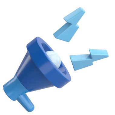 Üç boyutlu megafon. Duyuru simgesi. 3B illüstrasyon.