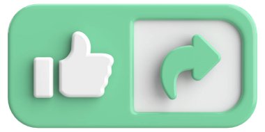 Beğen ve paylaş düğmesi. 3B illüstrasyon.