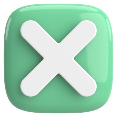 Üç boyutlu kapatma düğmesi. Çapraz. 3B illüstrasyon.