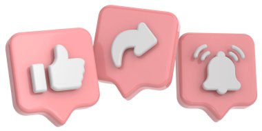 Paylaşım ve abone simgeleri gibi. 3D simge. Paylaşım ve üyelik simgeleri gibi. 3 Boyutlu simge.