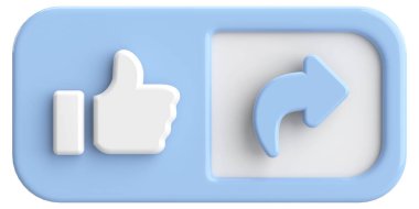 Beğen ve paylaş düğmesi. 3B illüstrasyon.