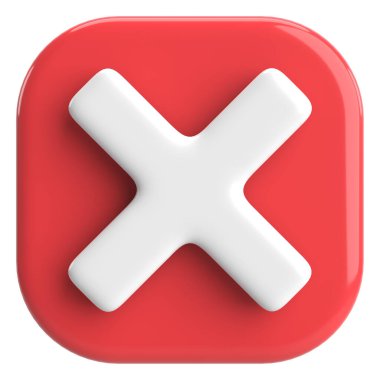 Üç boyutlu kapatma düğmesi. Çapraz. 3B illüstrasyon.