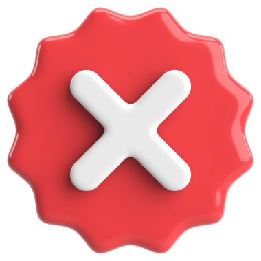 Üç boyutlu kapatma düğmesi. Çapraz. 3B illüstrasyon.