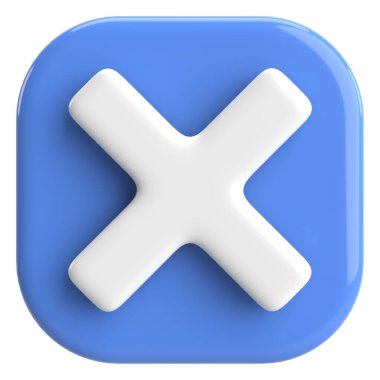 Üç boyutlu kapatma düğmesi. Çapraz. 3B illüstrasyon.