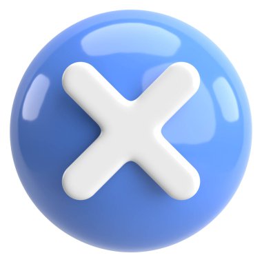 Üç boyutlu kapatma düğmesi. Çapraz. 3B illüstrasyon.