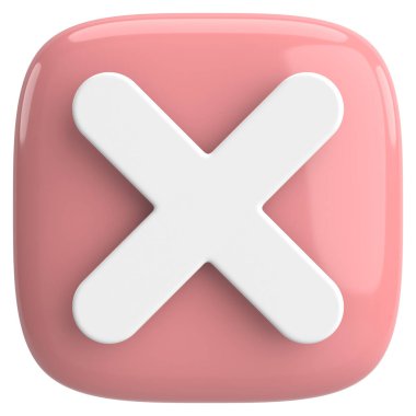 Üç boyutlu kapatma düğmesi. Çapraz. 3B illüstrasyon.