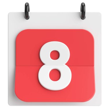 Sekiz. Ayın sekizinci günü. Takvim. 3B illüstrasyon.