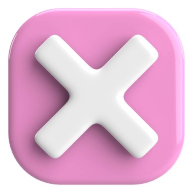 Üç boyutlu kapatma düğmesi. Çapraz. 3B illüstrasyon.